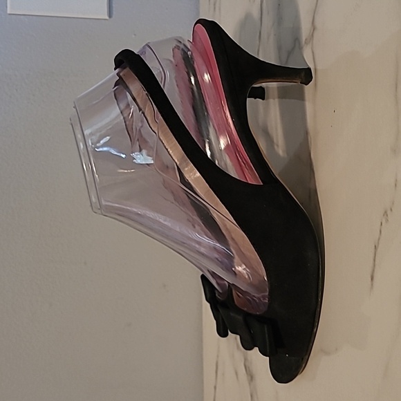 Kate Spade Esme Black Leather Suede Satin Bow Slingback Heels Pumps Designer 8 - Picture 5 of 15